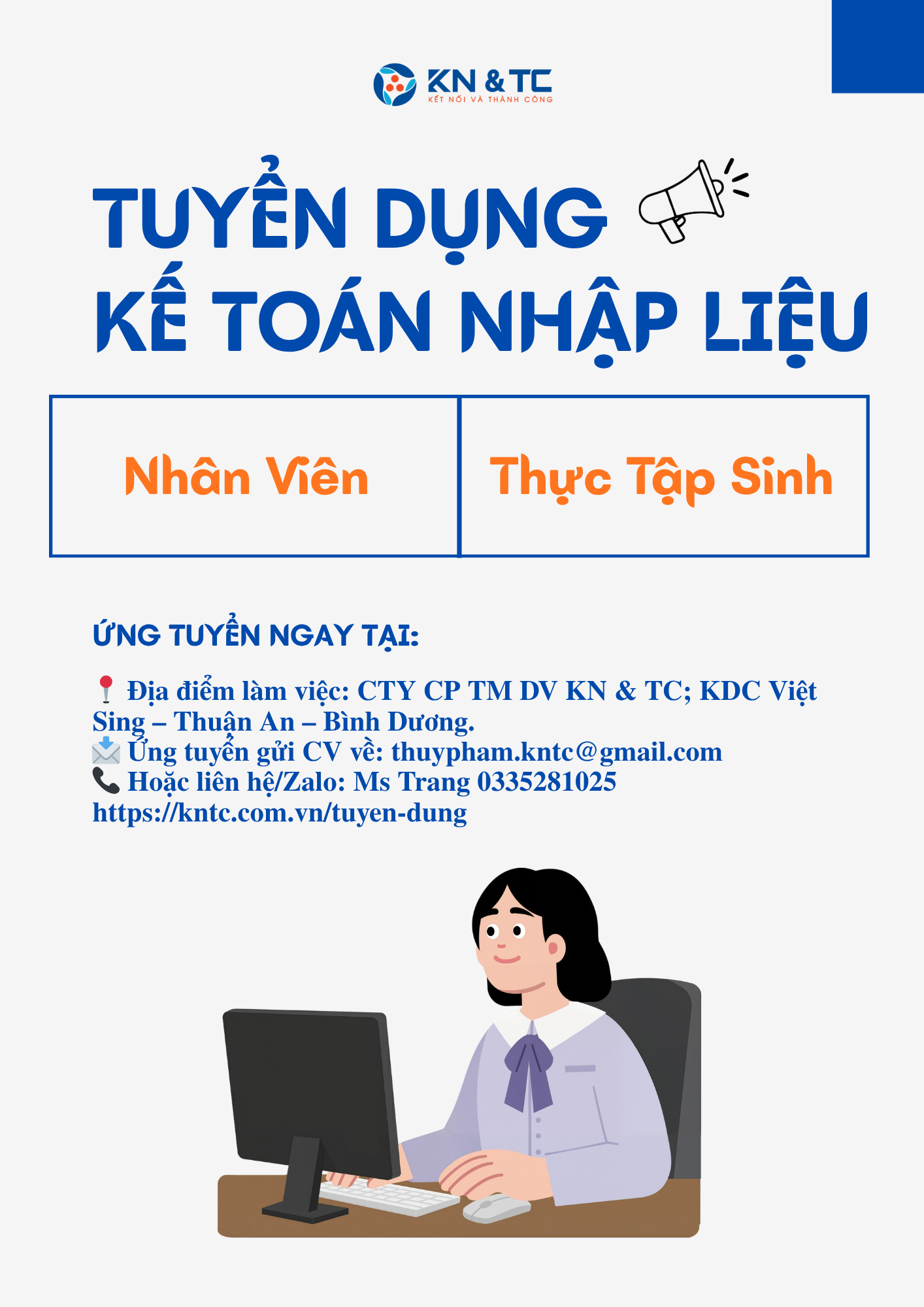 TUYỂN THỰC TẬP SINH / NHÂN VIÊN KẾ TOÁN NHẬP SỐ LIỆU (CÓ LƯƠNG + ĐÓNG MỘC)