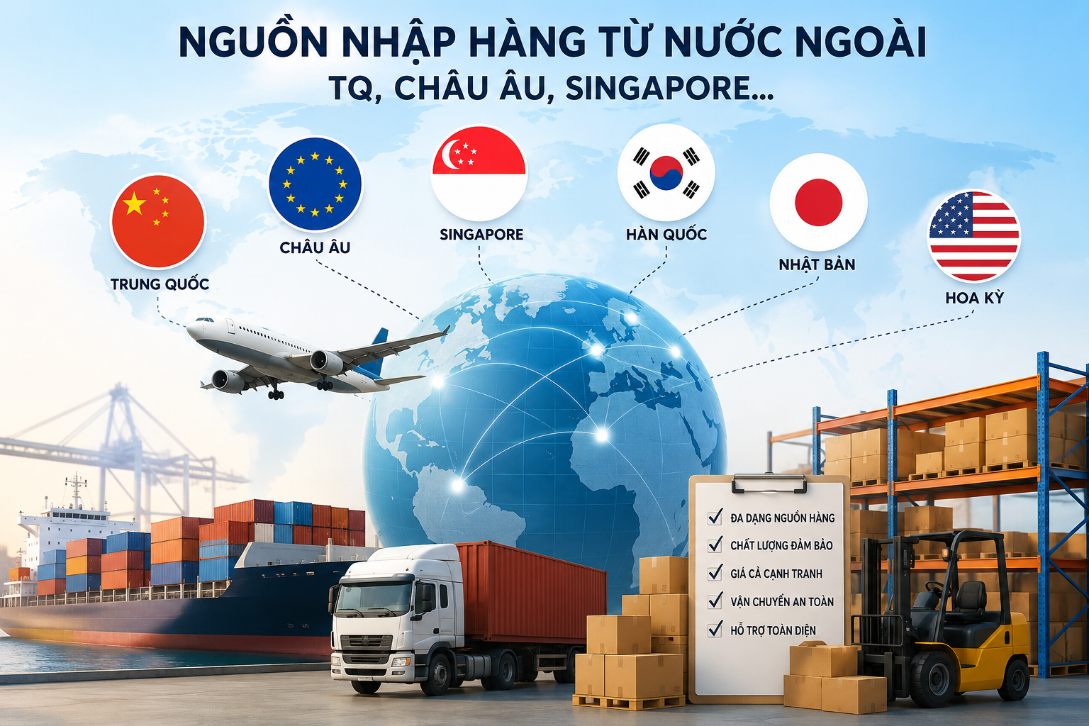 Nguồn nhập hàng từ nước ngoài đa dạng: Trung Quốc, Châu Âu, Singapore và nhiều thị trường khác